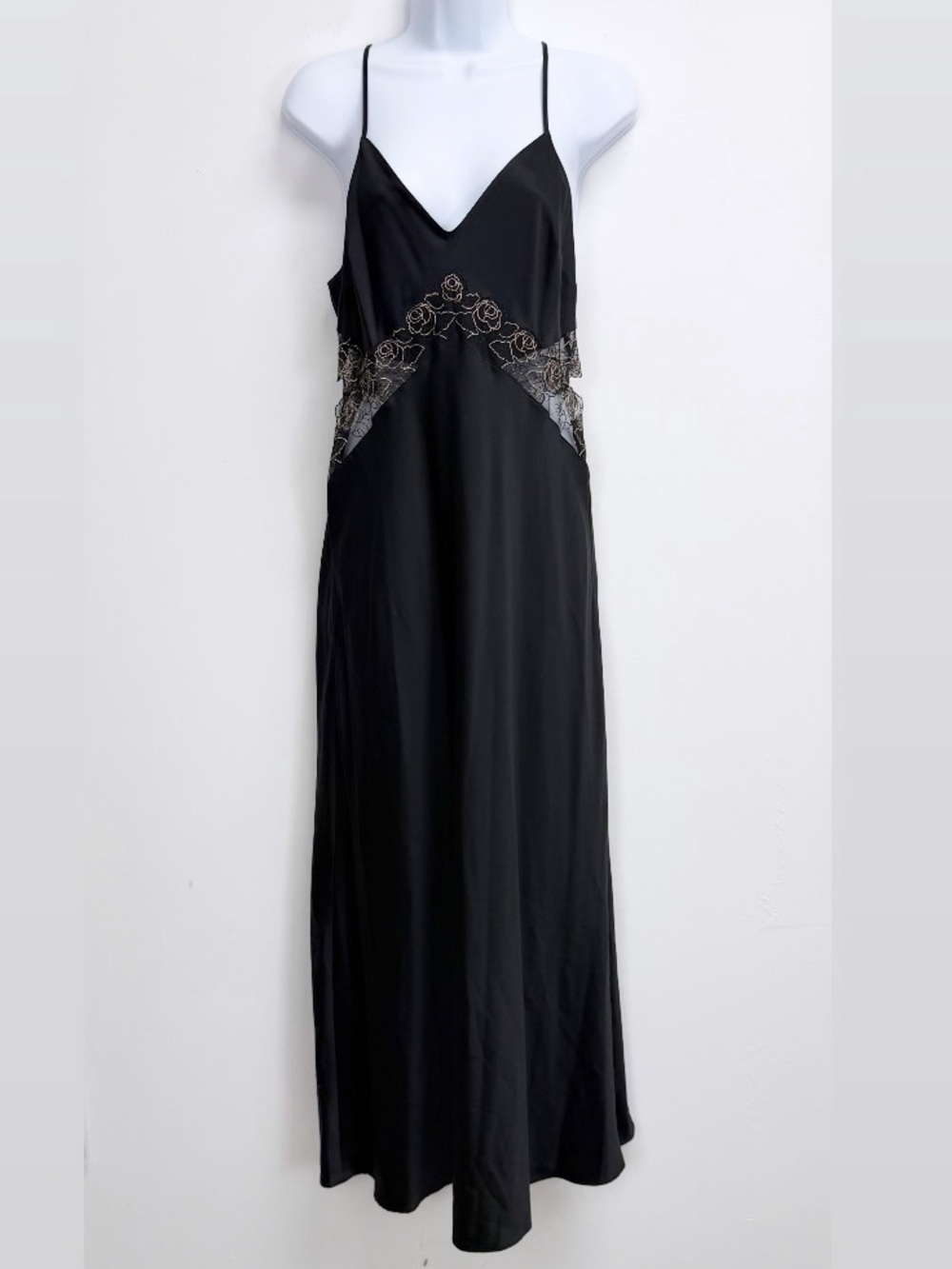 INC Nightgown Womens Medium Black Cutout Lace Sleeveless Long Pajamas NWOT NEW